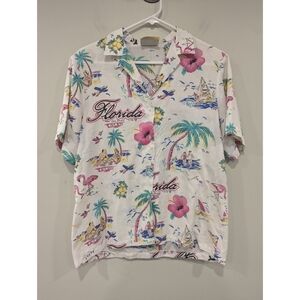 Vintage 80's Cheryl Tiegs Florida Palm Beach Button Down Short Sleeve Shirt Med